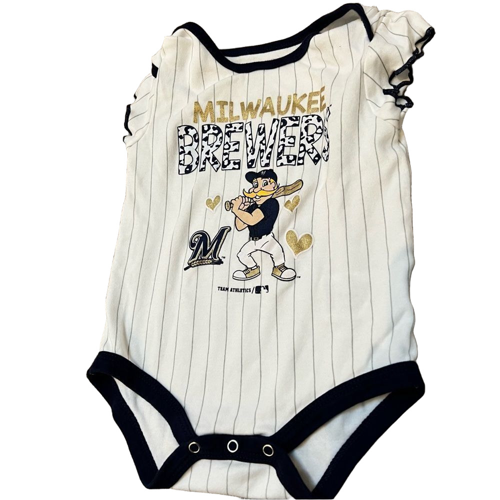 🍭4/$20 Milwaukee Brewers MLB Short Sleeve Onesie for Baby Girl - 6-9 m